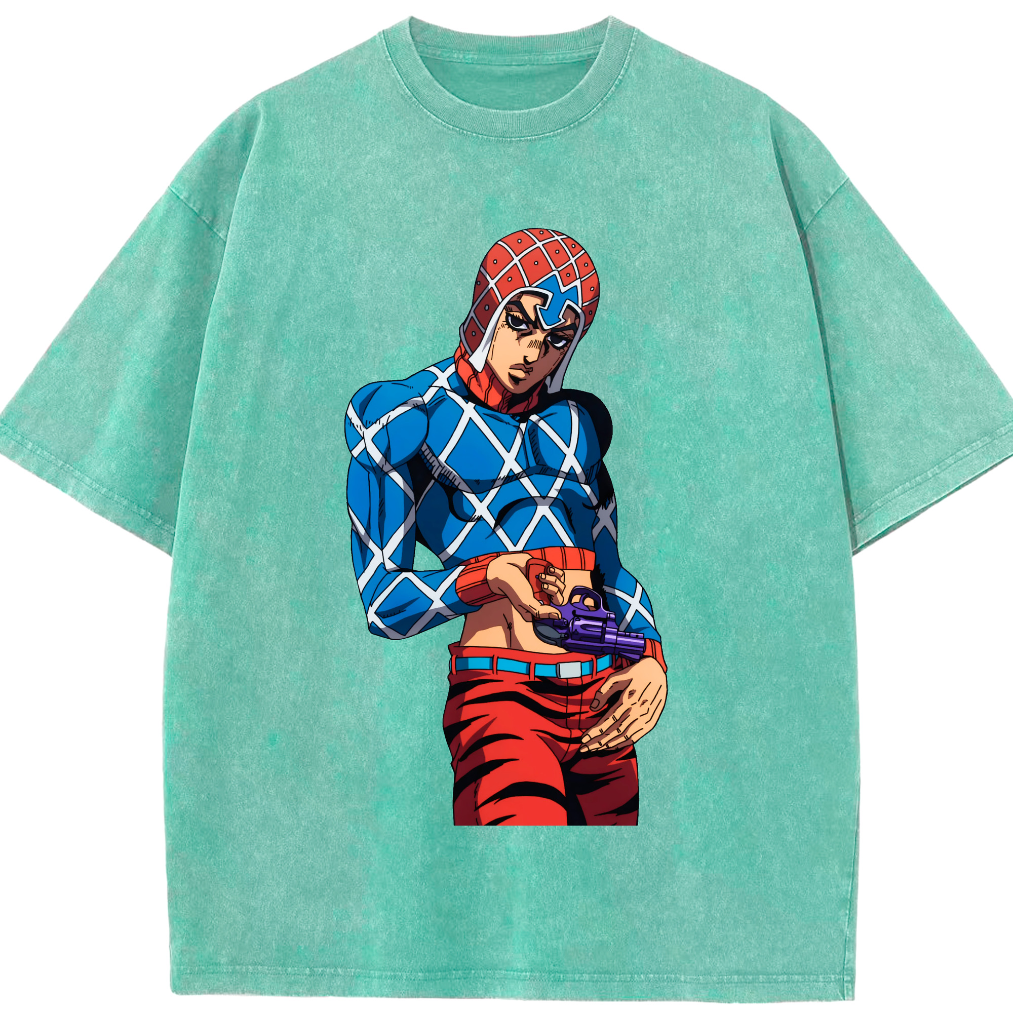 （画像用） ジョジョの奇妙な冒険 グイード?ミスタ JoJo's Bizarre Adventure Guido Mista 綿100% ヴィンテージ風 半袖Tシャツ（フロントプリント）